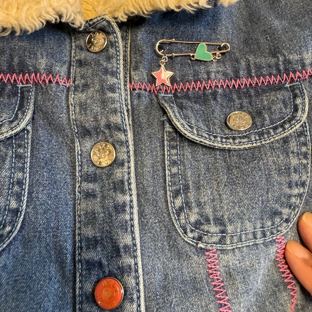 Roxy Girls Denim Jacket with Faux Fur Sherpa - Picture 3 of 6